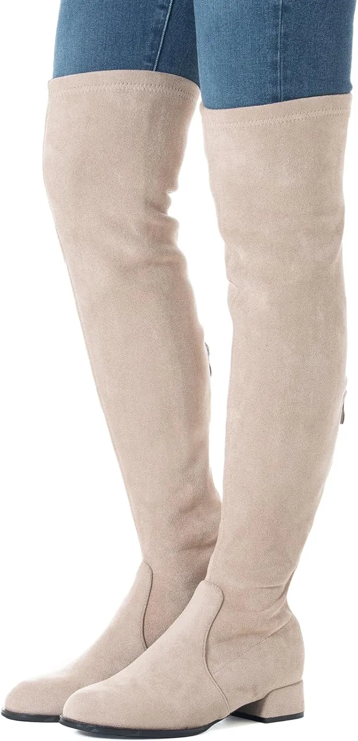 Mtzyoa Thigh High Block Heel Boot Women Pointed Toe Stretch Over The Knee Boots