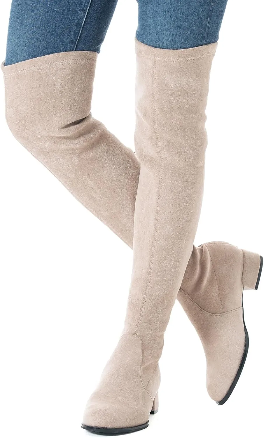 Mtzyoa Thigh High Block Heel Boot Women Pointed Toe Stretch Over The Knee Boots