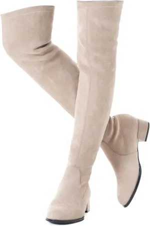 Mtzyoa Thigh High Block Heel Boot Women Pointed Toe Stretch Over The Knee Boots