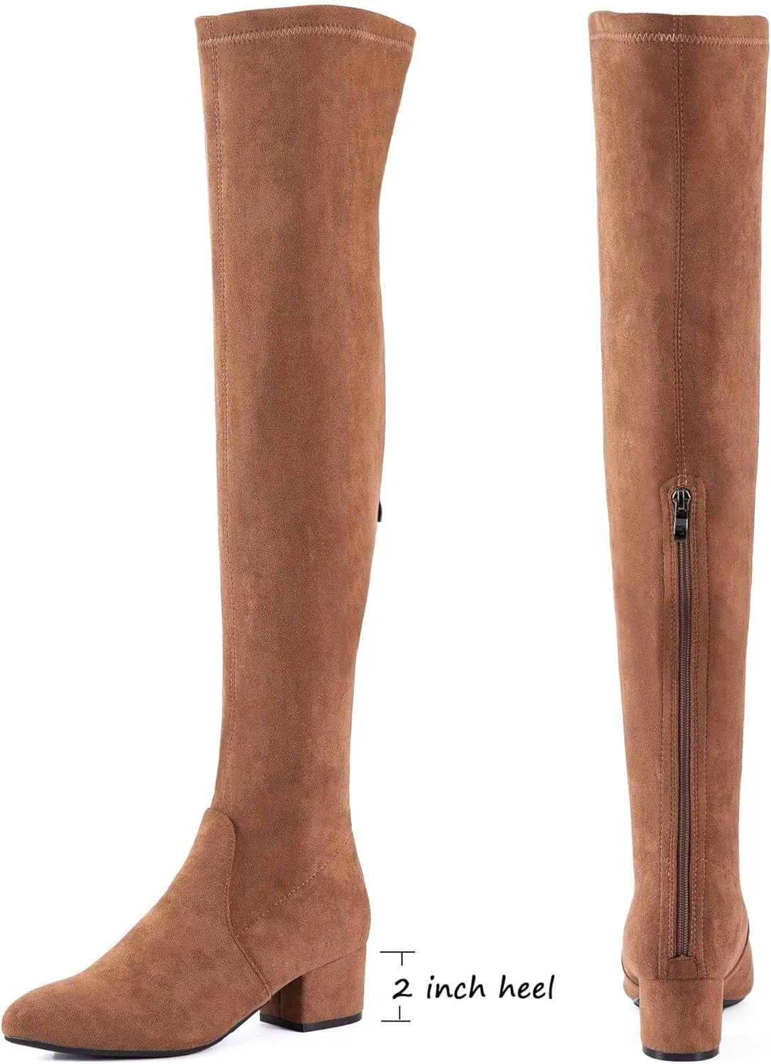 Mtzyoa Thigh High Block Heel Boot Women Pointed Toe Stretch Over The Knee Boots