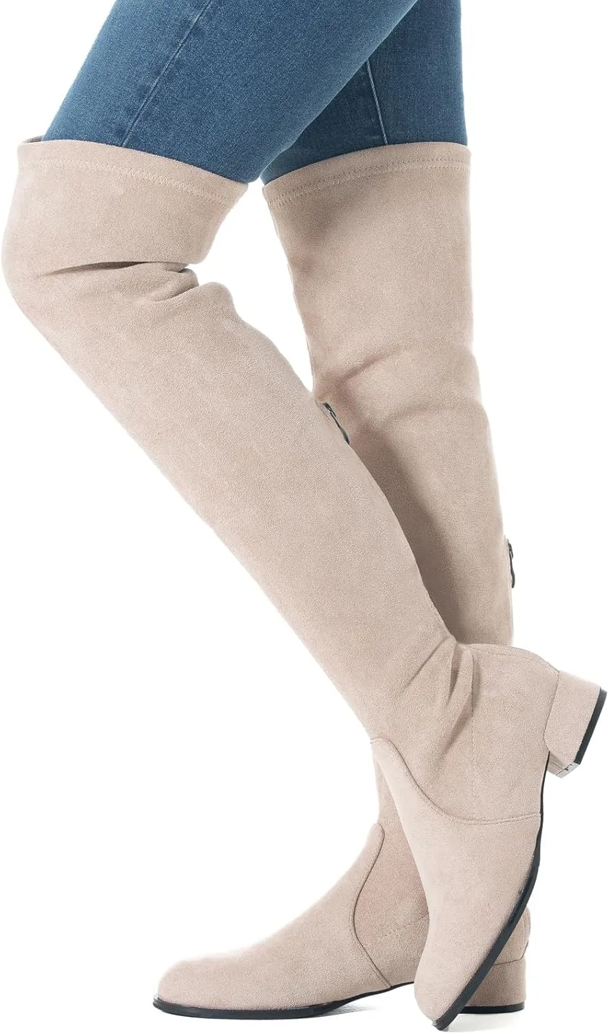 Mtzyoa Thigh High Block Heel Boot Women Pointed Toe Stretch Over The Knee Boots