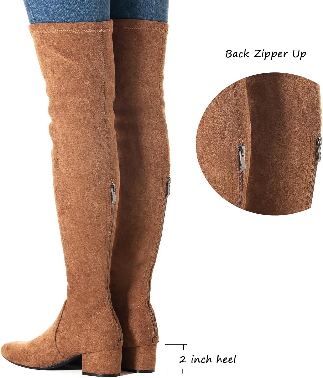 Mtzyoa Thigh High Block Heel Boot Women Pointed Toe Stretch Over The Knee Boots