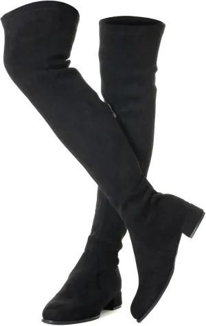 Mtzyoa Thigh High Block Heel Boot Women Pointed Toe Stretch Over The Knee Boots