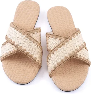 Mtzyoa Women Flat Sandals Braided Leather Crossover Nude Dressy Fashion Evening Party Wedding Sandals