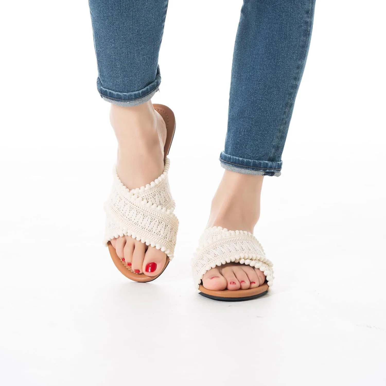 Mtzyoa Women Flat Sandals Braided Leather Crossover Nude Dressy Fashion Evening Party Wedding Sandals