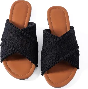 Mtzyoa Women Flat Sandals Braided Leather Crossover Nude Dressy Fashion Evening Party Wedding Sandals