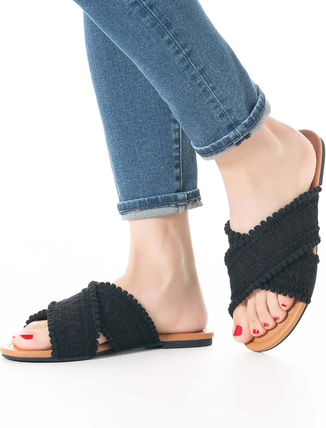 Mtzyoa Women Flat Sandals Braided Leather Crossover Nude Dressy Fashion Evening Party Wedding Sandals