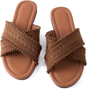 Mtzyoa Women Flat Sandals Braided Leather Crossover Nude Dressy Fashion Evening Party Wedding Sandals