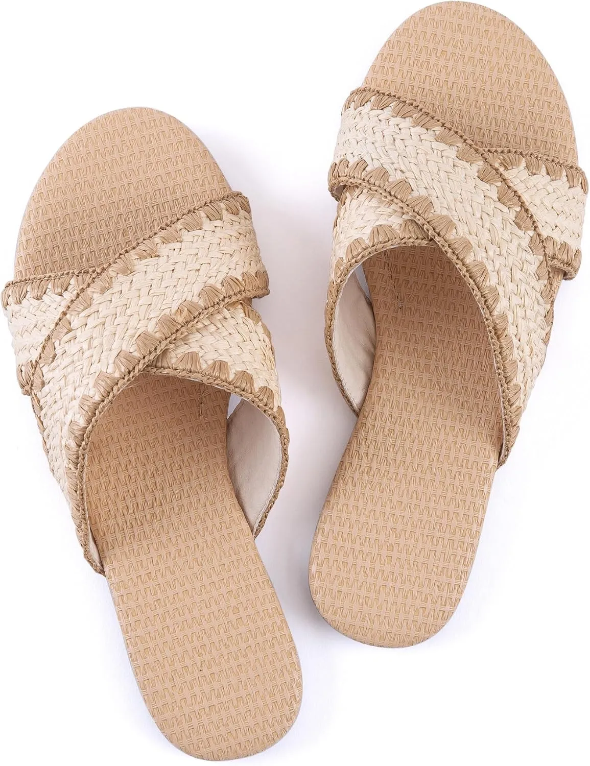 Mtzyoa Women Flat Sandals Braided Leather Crossover Nude Dressy Fashion Evening Party Wedding Sandals
