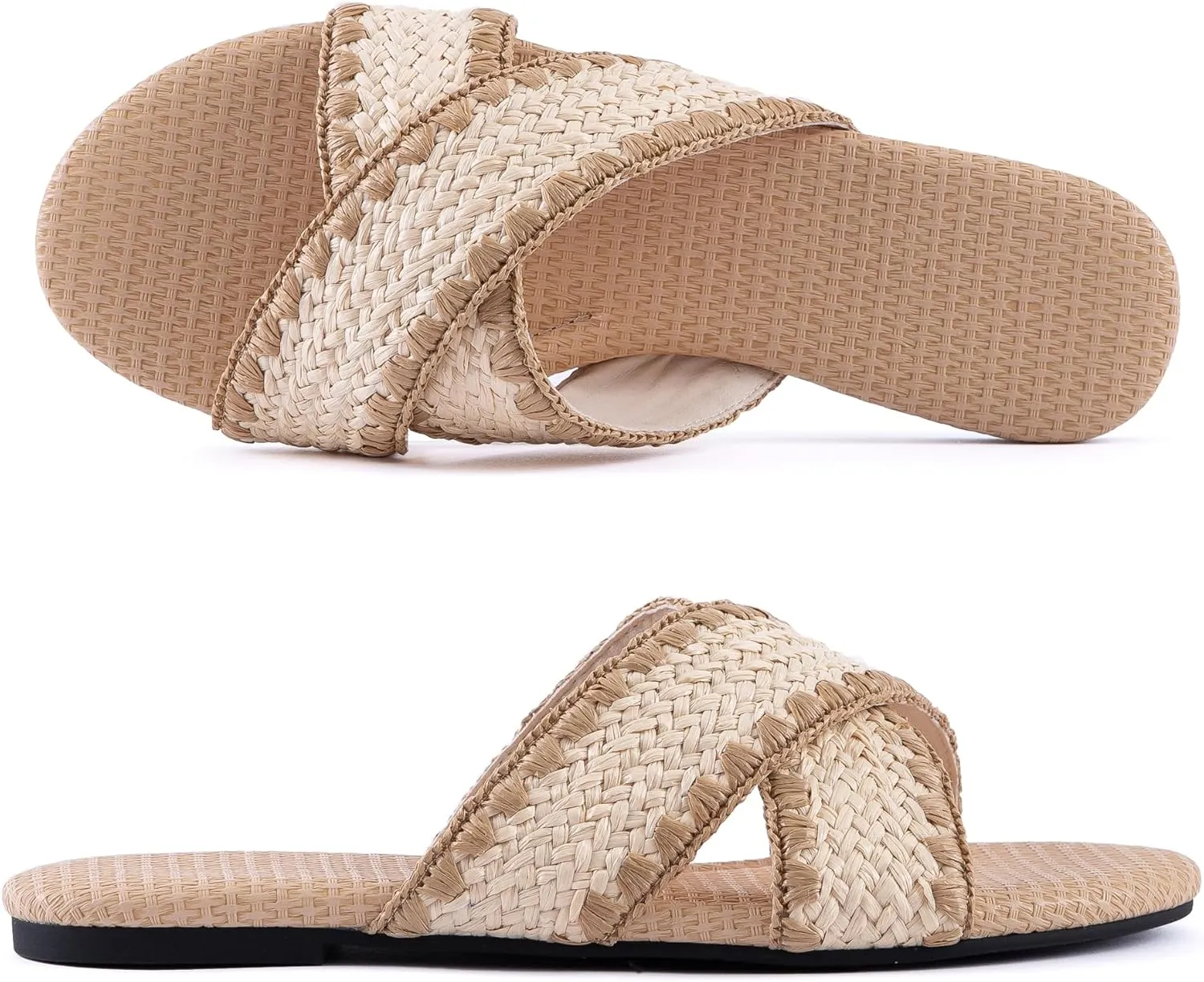 Mtzyoa Women Flat Sandals Braided Leather Crossover Nude Dressy Fashion Evening Party Wedding Sandals