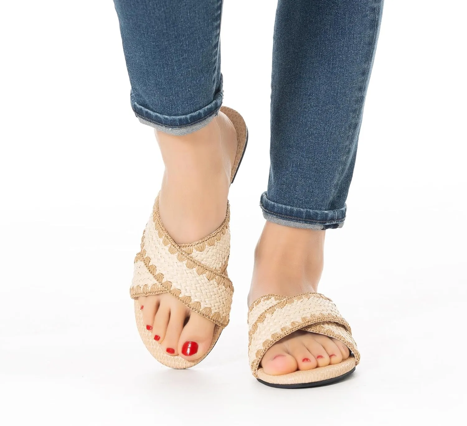 Mtzyoa Women Flat Sandals Braided Leather Crossover Nude Dressy Fashion Evening Party Wedding Sandals