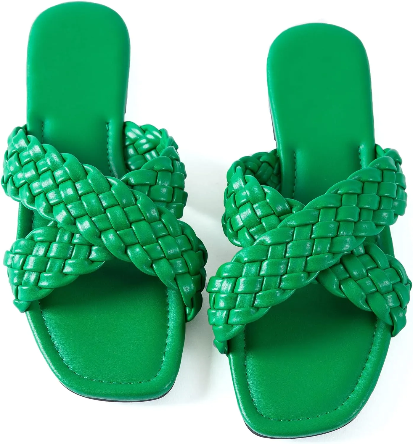 Mtzyoa Women Flat Sandals Green Size 8.5 Dressy Summer Casual Braided Crossover Vacation Bohemian Cute Leather Slides