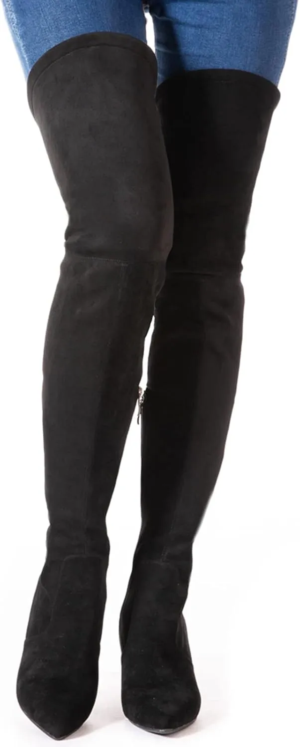 Mtzyoa Women Over The Knee Boots Thigh High Block Heel OTK Stretch Stiletto Heel Pointed Toe