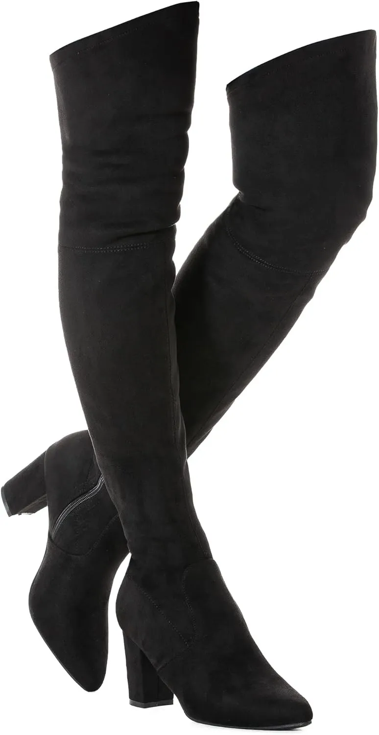Mtzyoa Women Over The Knee Boots Thigh High Block Heel OTK Stretch Stiletto Heel Pointed Toe