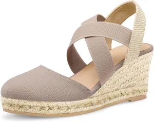 mysoft Women's Closed Toe Crisscross Elastic Ankle Strap Platform Espadrille Wedge Sandals