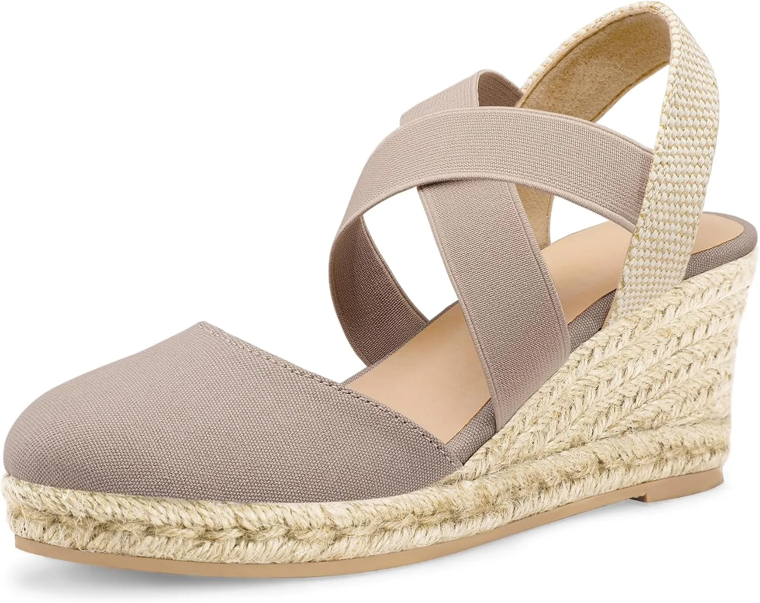 mysoft Women's Closed Toe Crisscross Elastic Ankle Strap Platform Espadrille Wedge Sandals