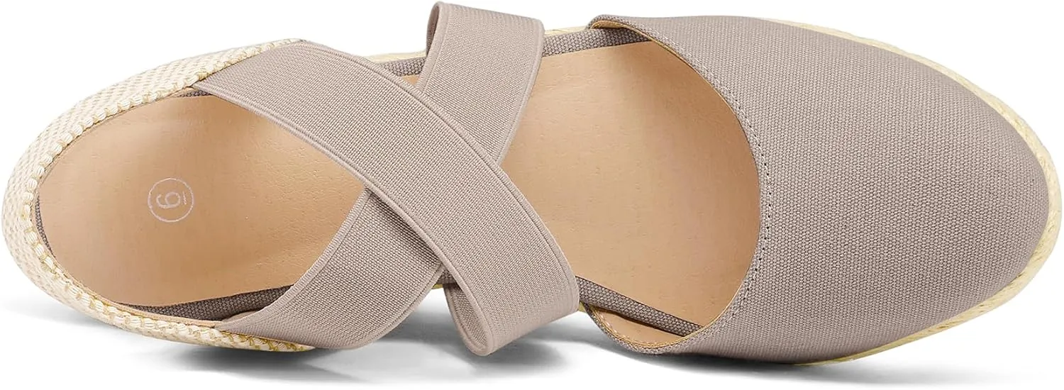 mysoft Women's Closed Toe Crisscross Elastic Ankle Strap Platform Espadrille Wedge Sandals