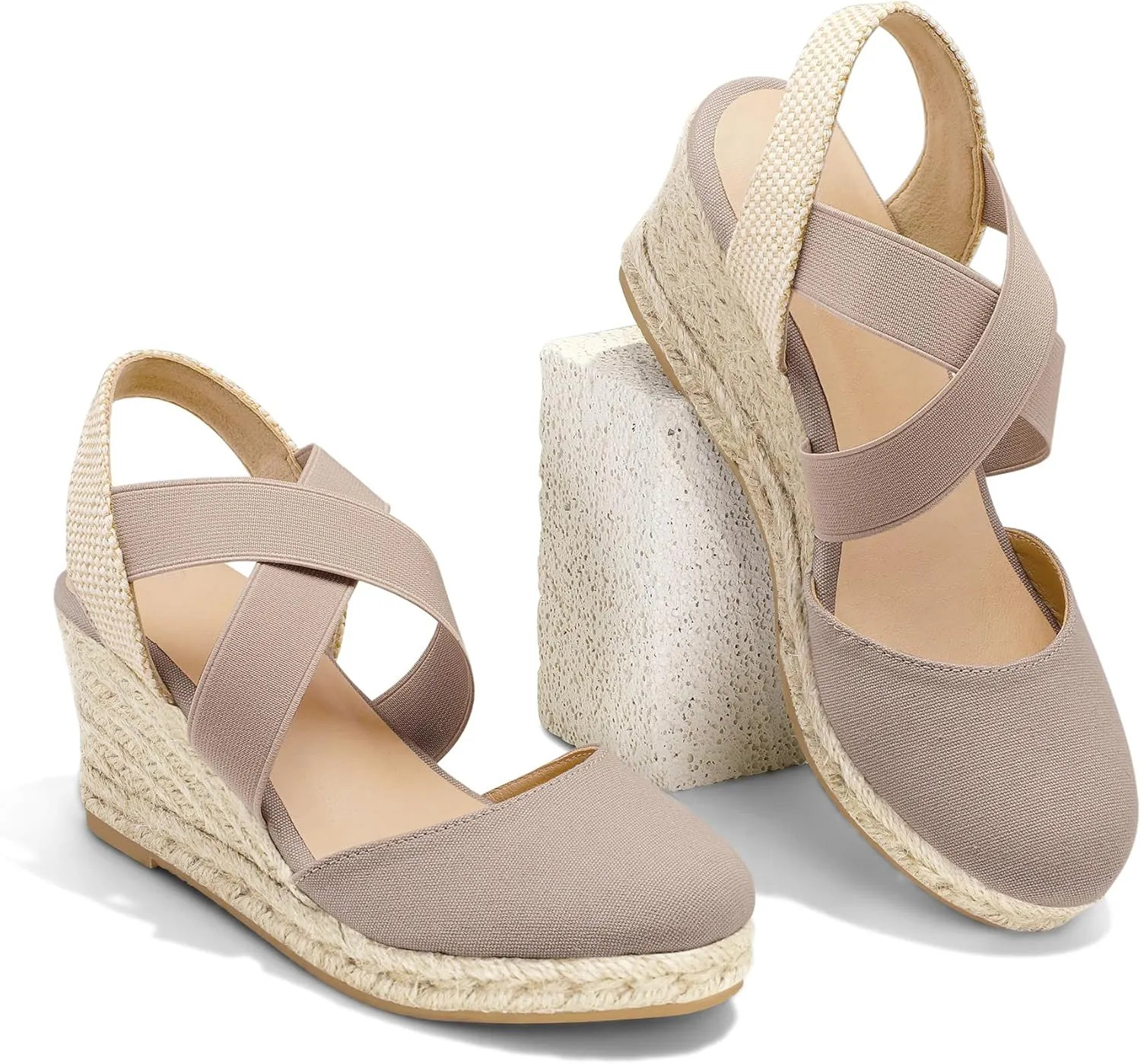 mysoft Women's Closed Toe Crisscross Elastic Ankle Strap Platform Espadrille Wedge Sandals