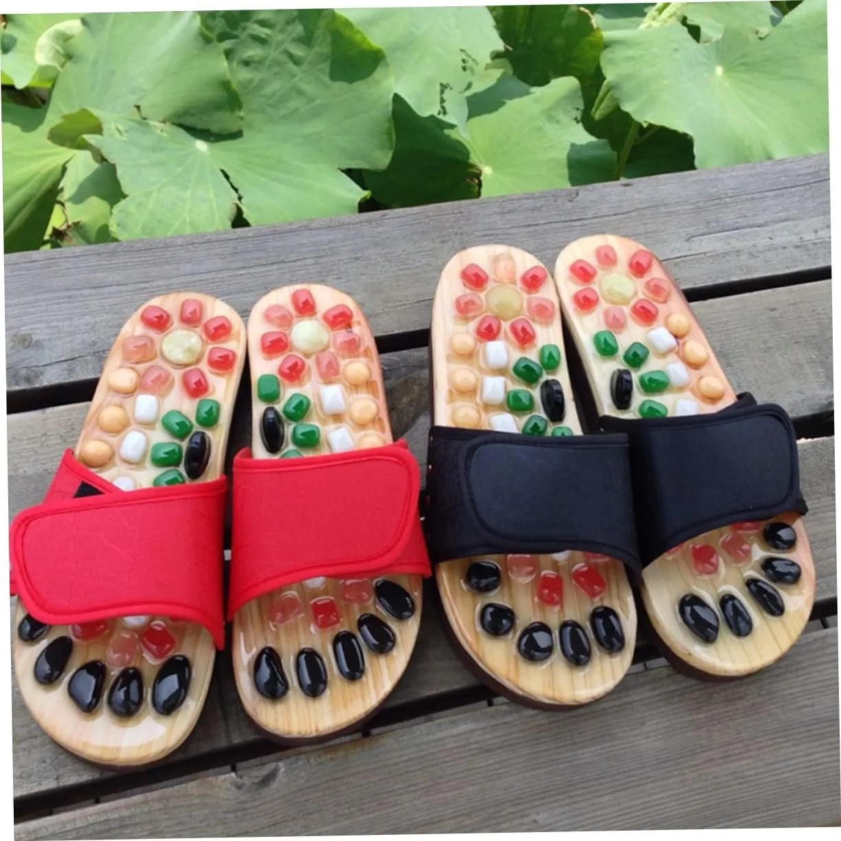 Natural Jade Foot Massage Shoes Cobblestone Pattern Health Massage Slippers Size 41-42