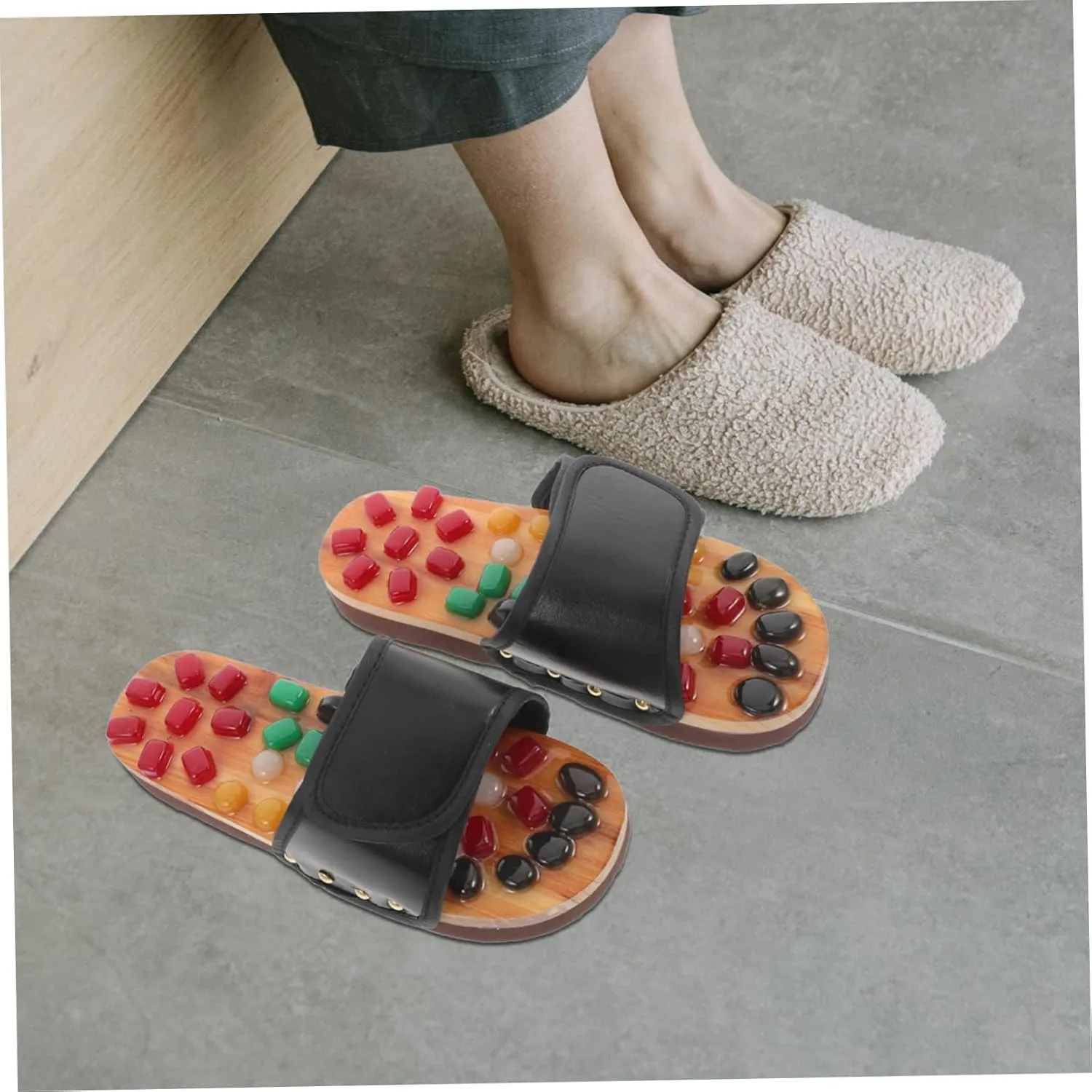 Natural Jade Pebble Massage Slippers Foot Warmer Sandals Acupressure Foot Massage for Health