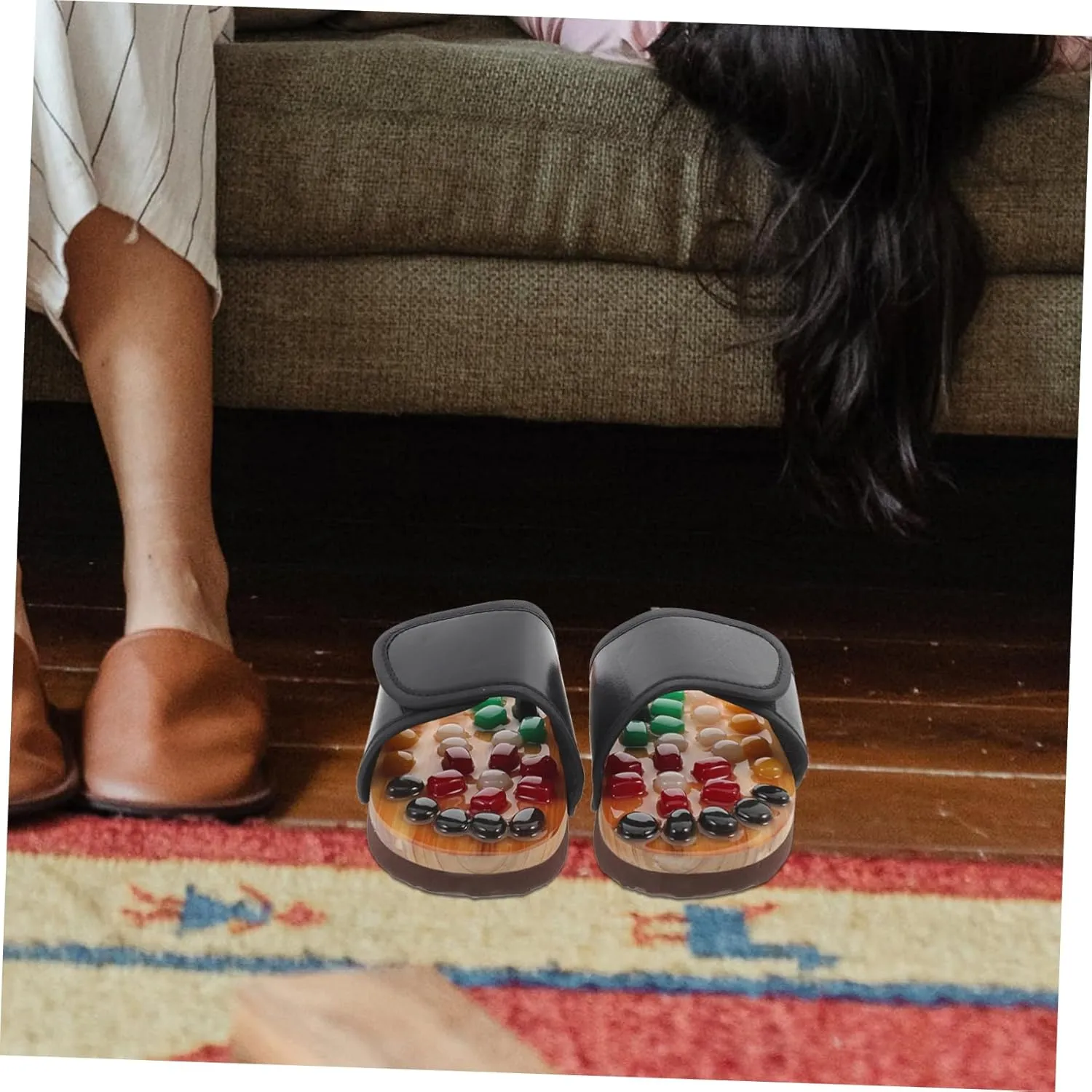 Natural Jade Pebble Massage Slippers Foot Warmer Sandals Acupressure Foot Massage for Health