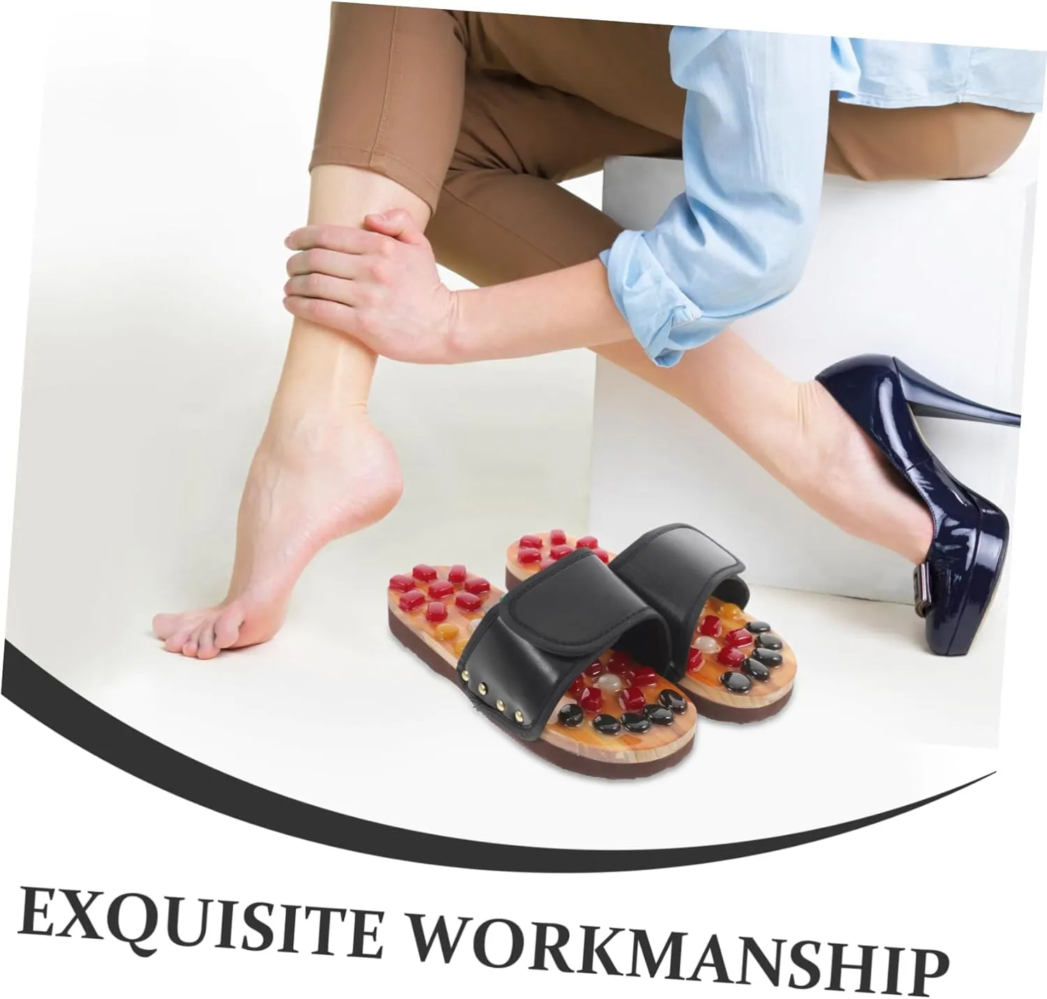Natural Jade Pebble Massage Slippers Foot Warmer Sandals Acupressure Foot Massage for Health