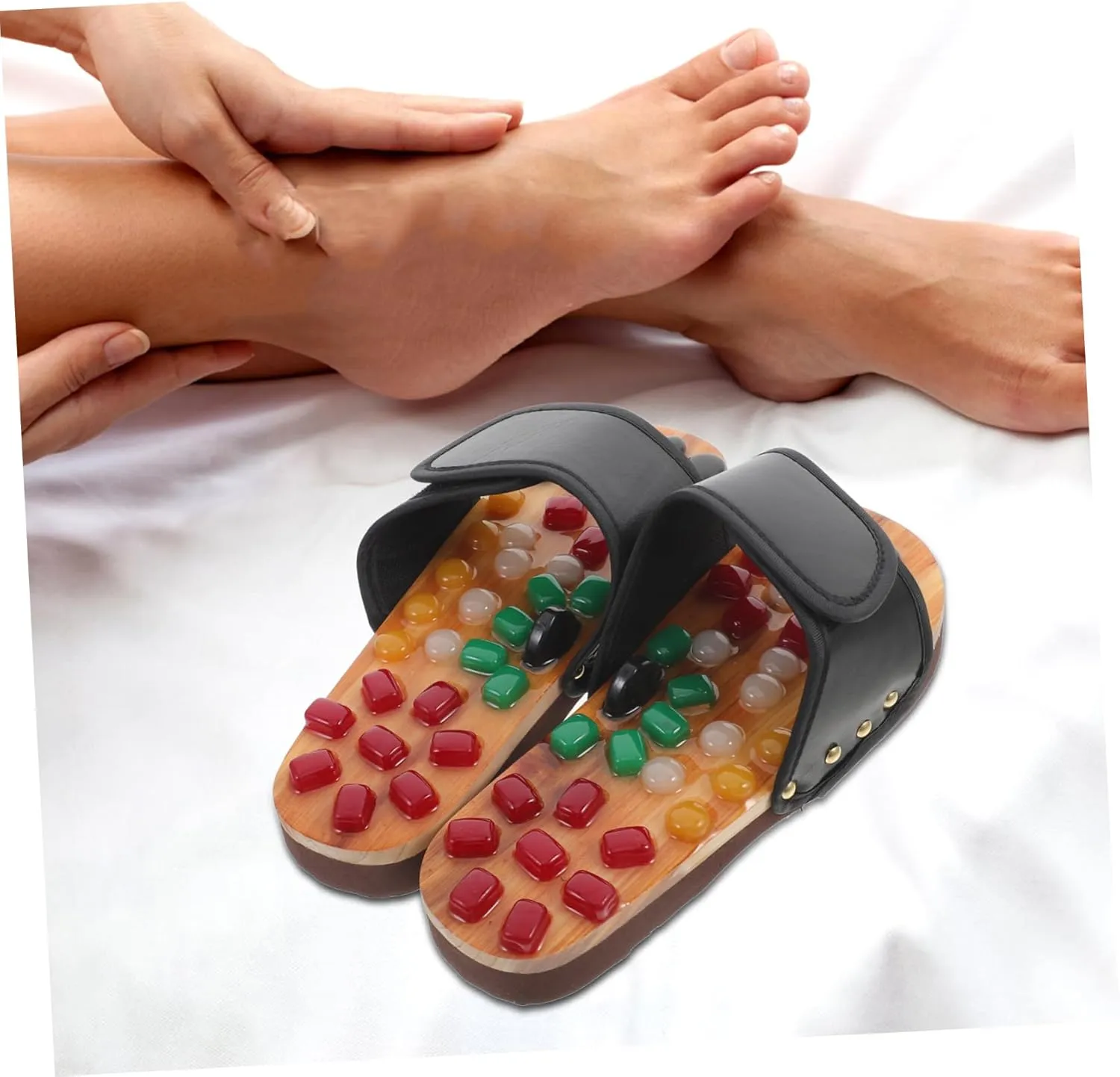 Natural Jade Pebble Massage Slippers Foot Warmer Sandals Acupressure Foot Massage for Health