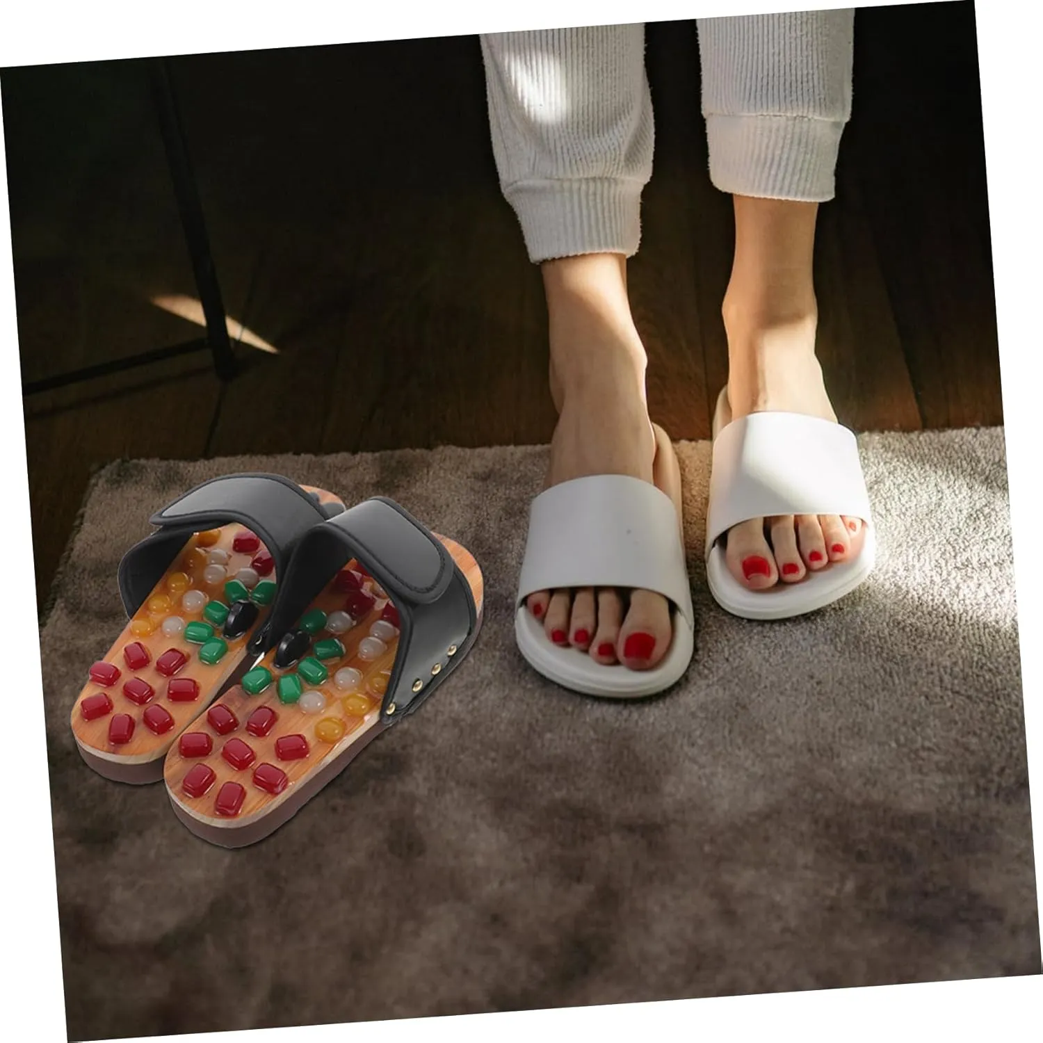 Natural Jade Pebble Massage Slippers Foot Warmer Sandals Acupressure Foot Massage for Health