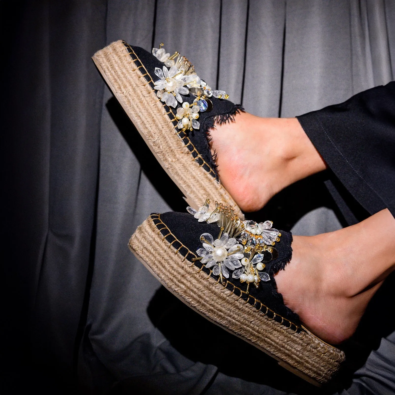 New York Black Espadrilles Platform