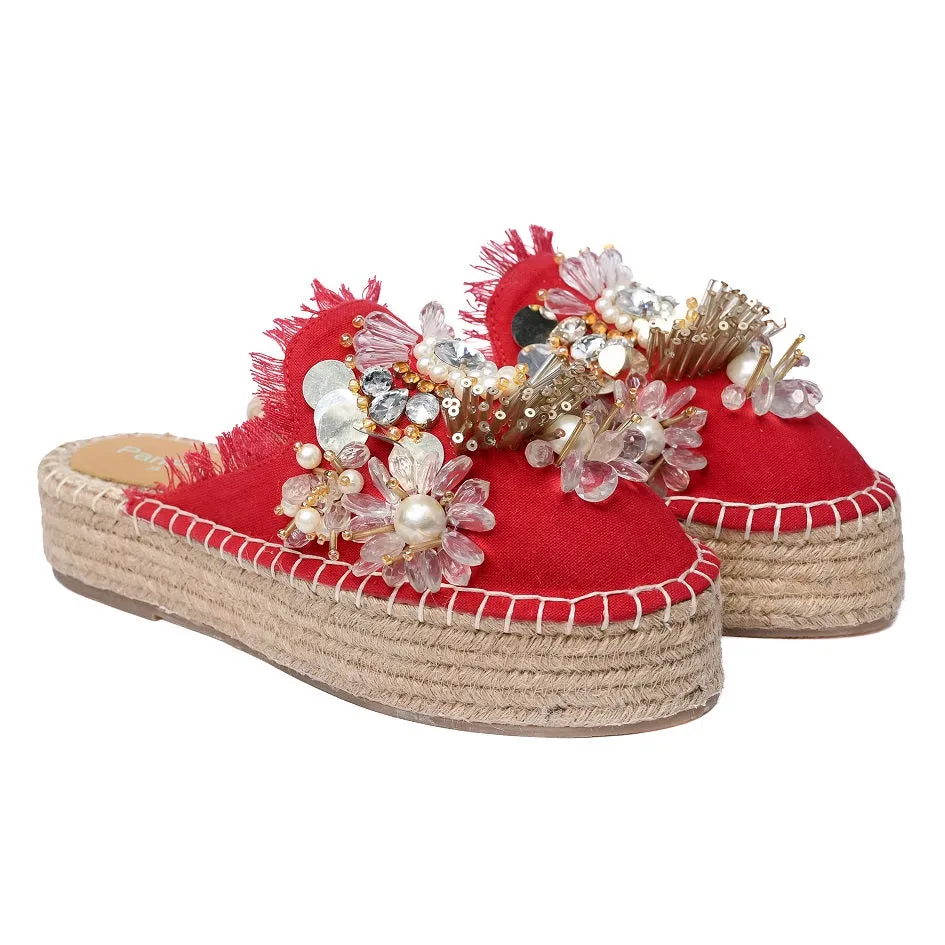 New York Red Espadrilles Platform