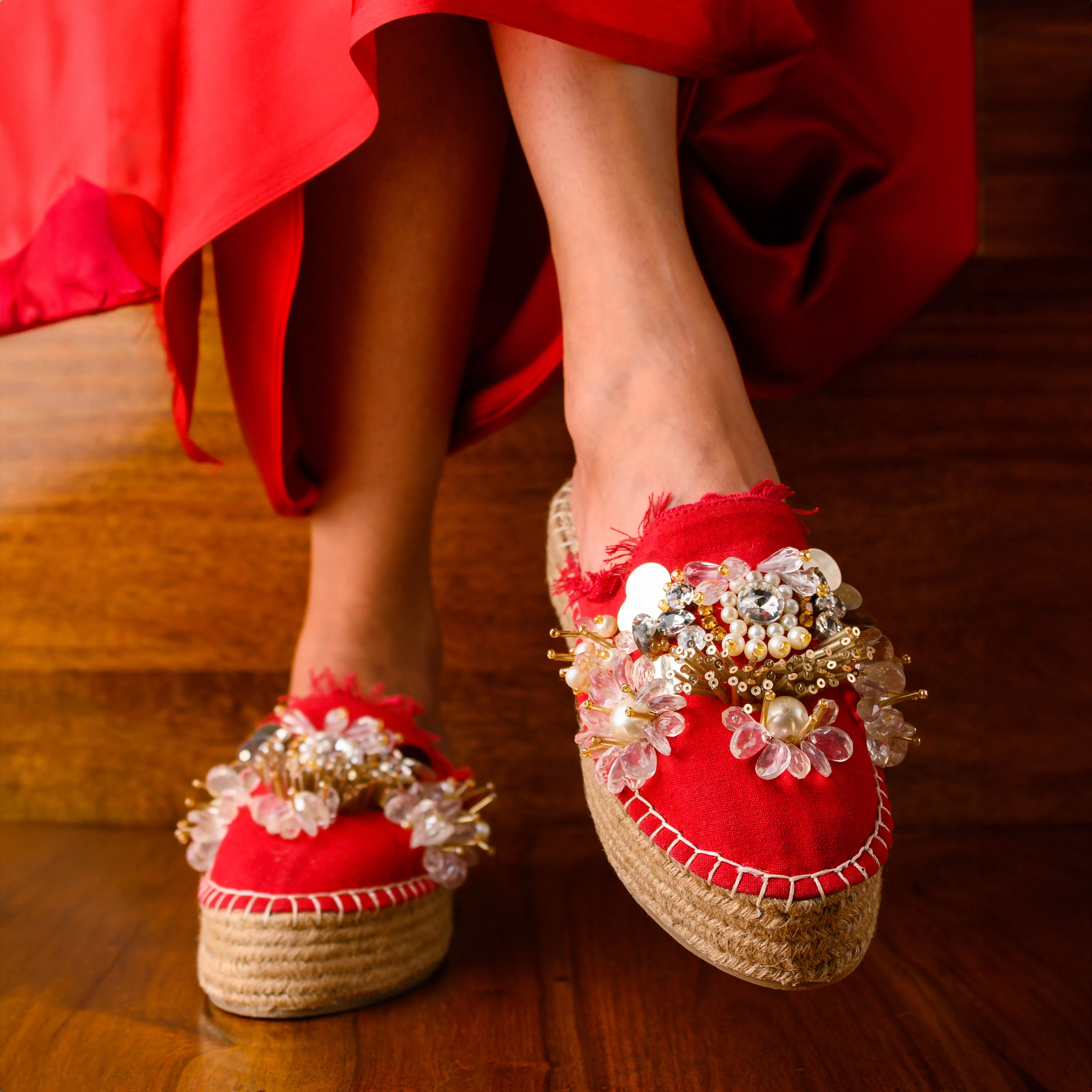 New York Red Espadrilles Platform