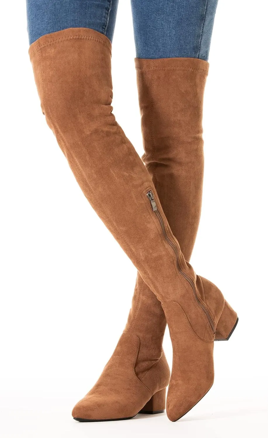 N.N.G Women Over the Knee Boots Low Heel Winter Block Suede Thigh High Chunky OTK Long Comfort