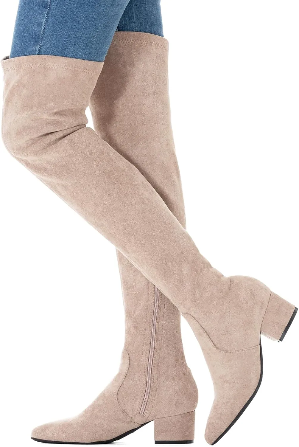 N.N.G Women Over the Knee Boots Low Heel Winter Block Suede Thigh High Chunky OTK Long Comfort