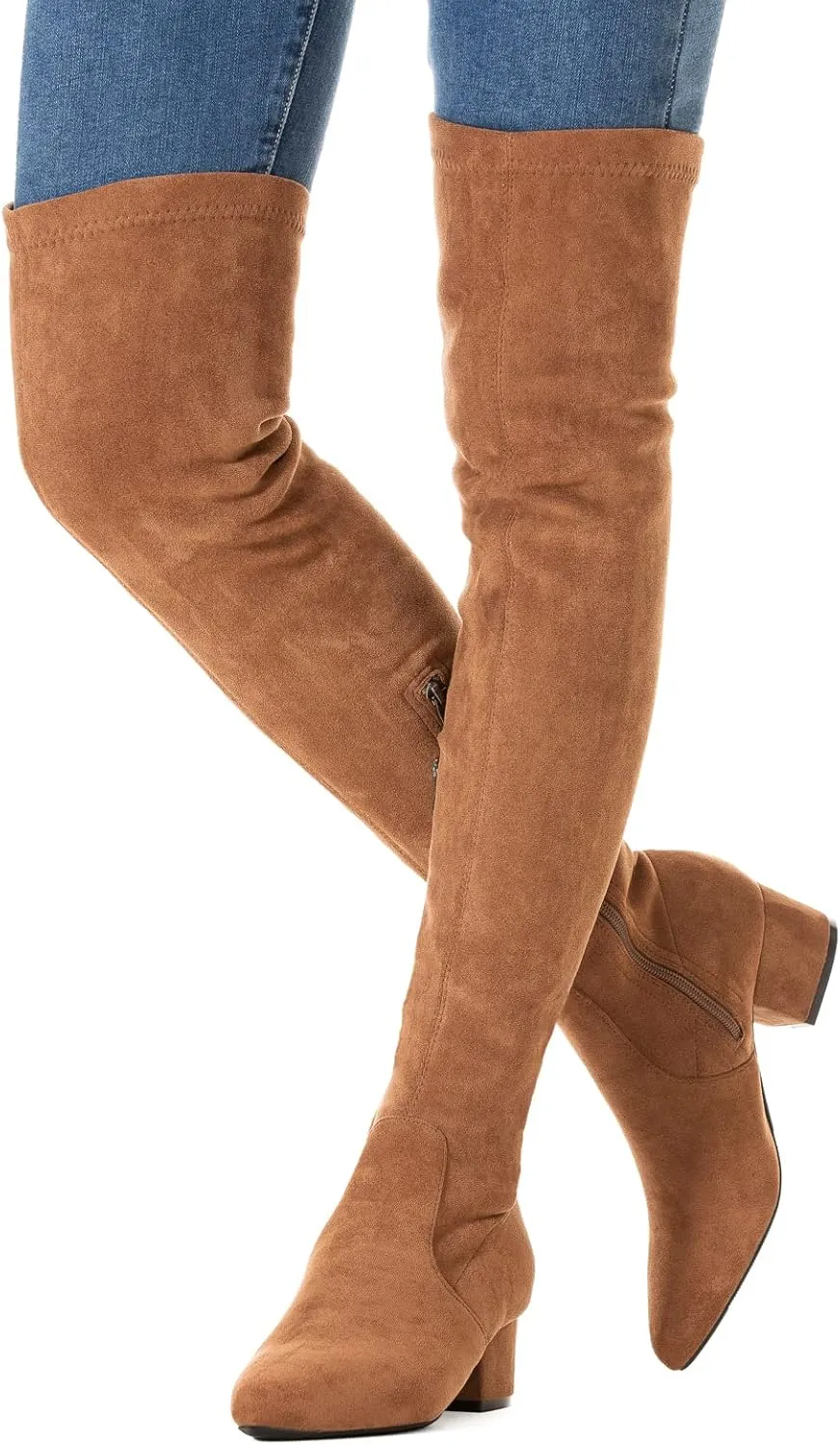 N.N.G Women Over the Knee Boots Low Heel Winter Block Suede Thigh High Chunky OTK Long Comfort