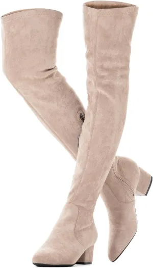 N.N.G Women Over the Knee Boots Low Heel Winter Block Suede Thigh High Chunky OTK Long Comfort