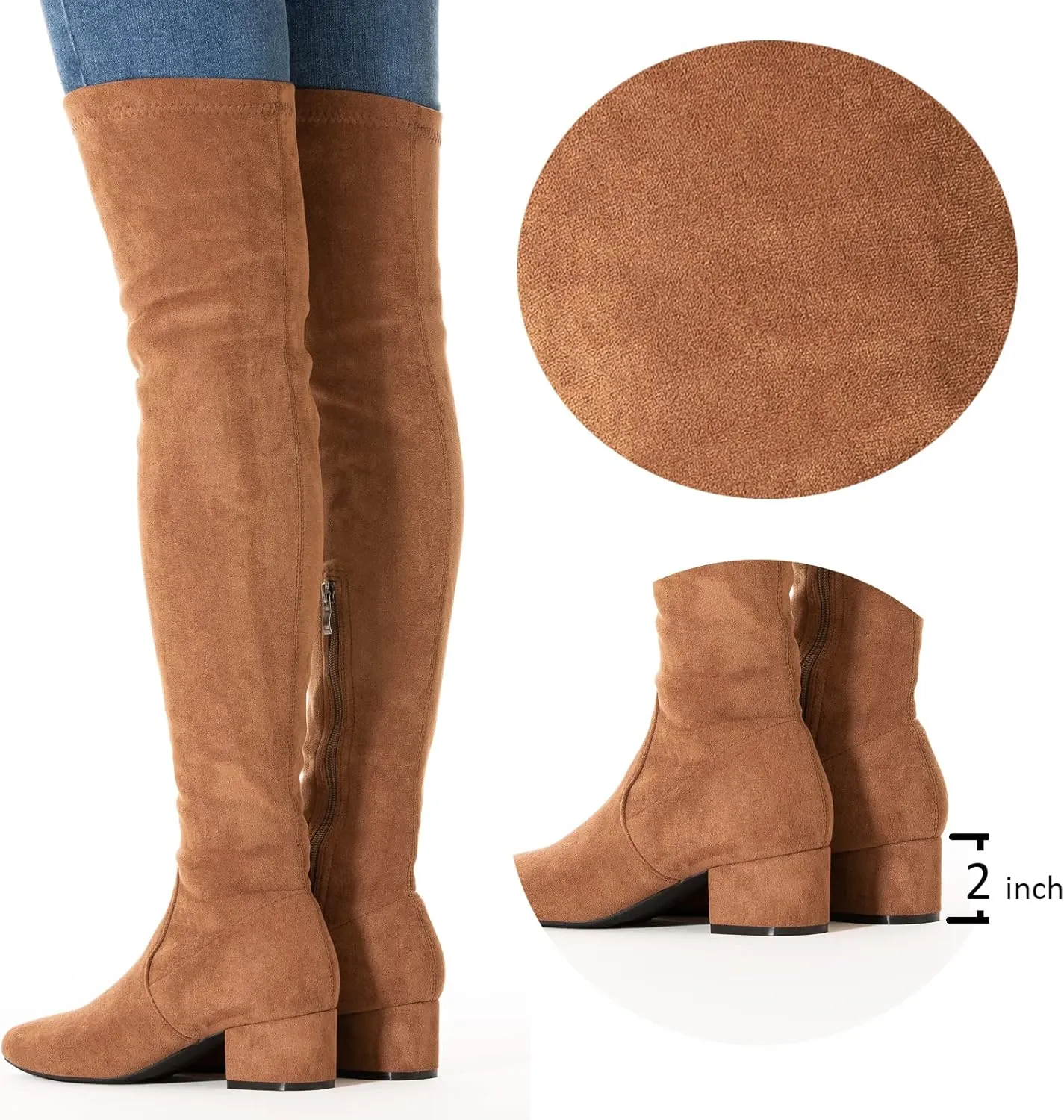 N.N.G Women Over the Knee Boots Low Heel Winter Block Suede Thigh High Chunky OTK Long Comfort