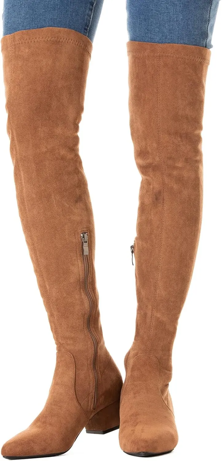 N.N.G Women Over the Knee Boots Low Heel Winter Block Suede Thigh High Chunky OTK Long Comfort