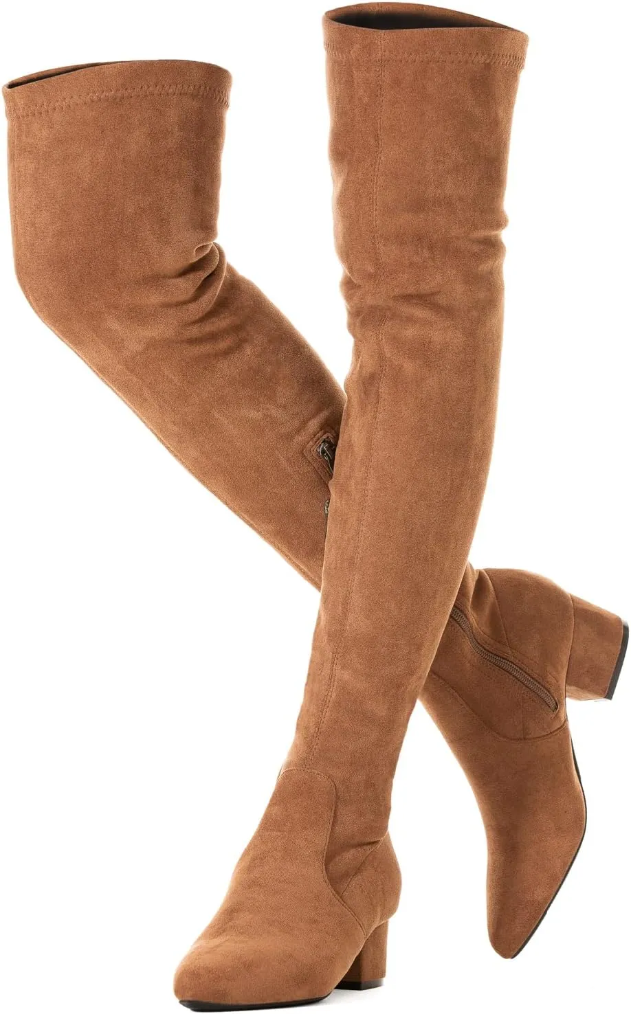 N.N.G Women Over the Knee Boots Low Heel Winter Block Suede Thigh High Chunky OTK Long Comfort