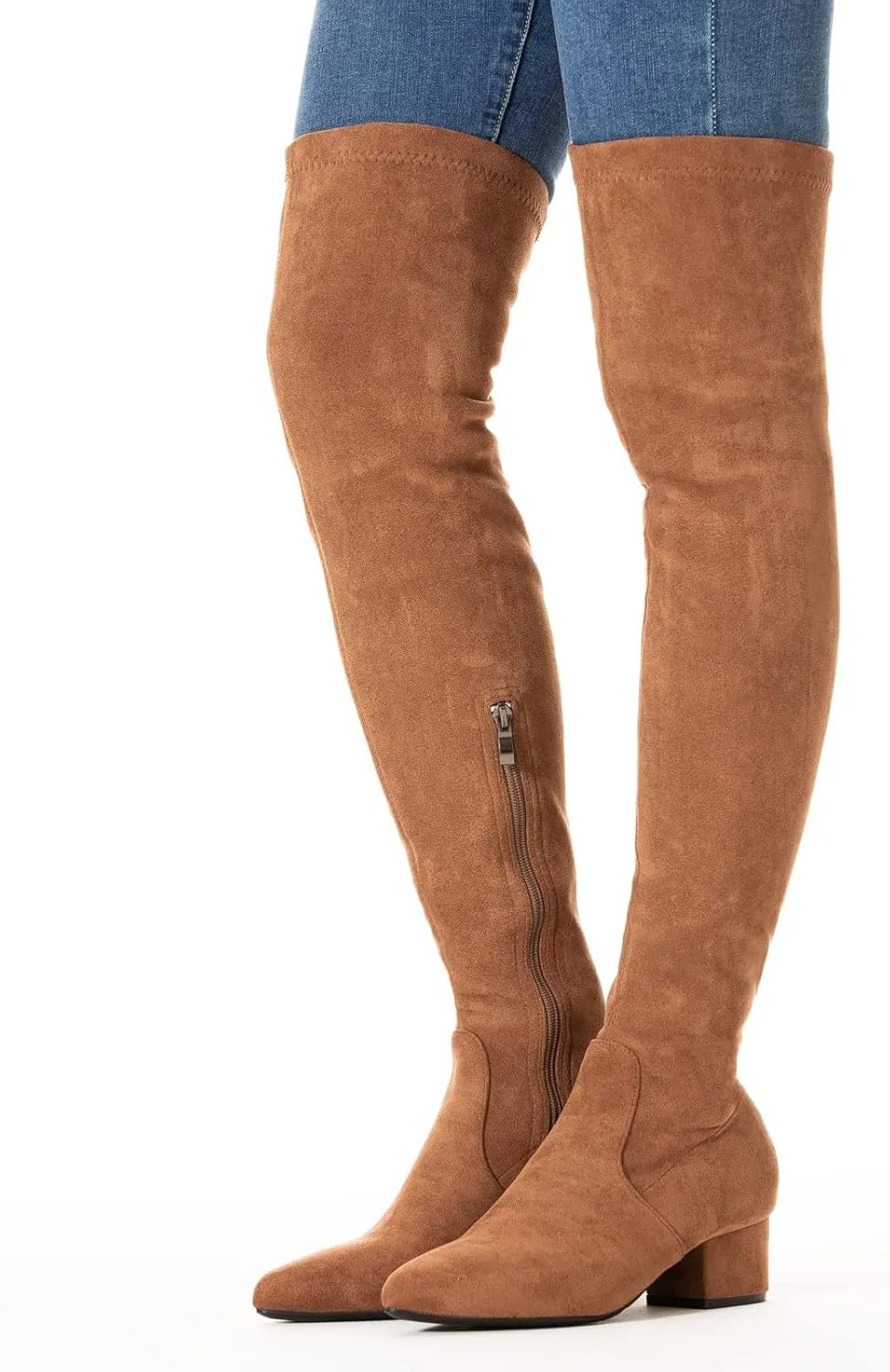 N.N.G Women Over the Knee Boots Low Heel Winter Block Suede Thigh High Chunky OTK Long Comfort