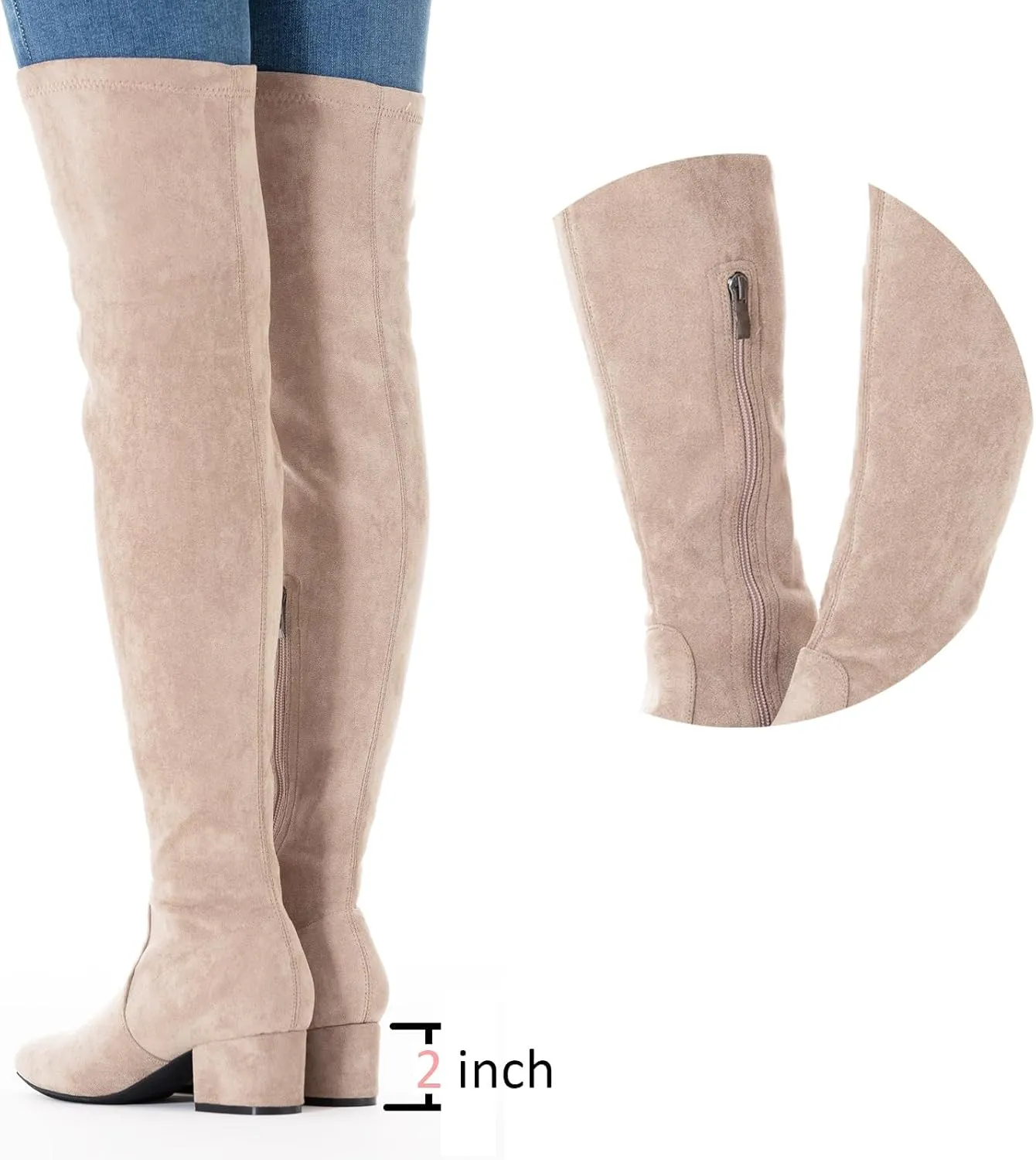 N.N.G Women Over the Knee Boots Low Heel Winter Block Suede Thigh High Chunky OTK Long Comfort