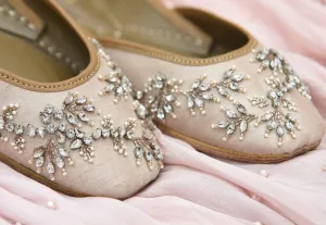 Nude, dupion silk base jutti | handmade genuine leather punjabi jutti/khussa/mojari/flats/bridal shoes