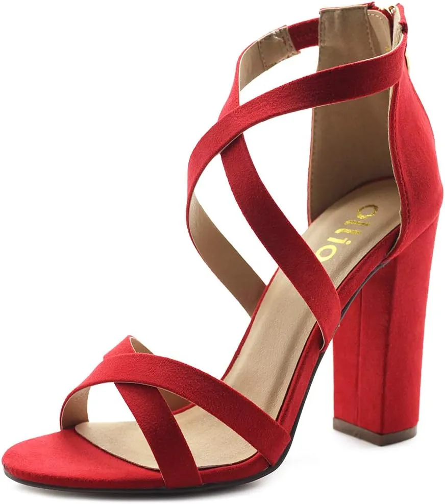 Ollio Women's Shoes Faux Suede or Faux Leather Ankle Toe Cross Strap Zip Up High Heels Pumps Sandals H98