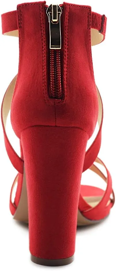 Ollio Women's Shoes Faux Suede or Faux Leather Ankle Toe Cross Strap Zip Up High Heels Pumps Sandals H98