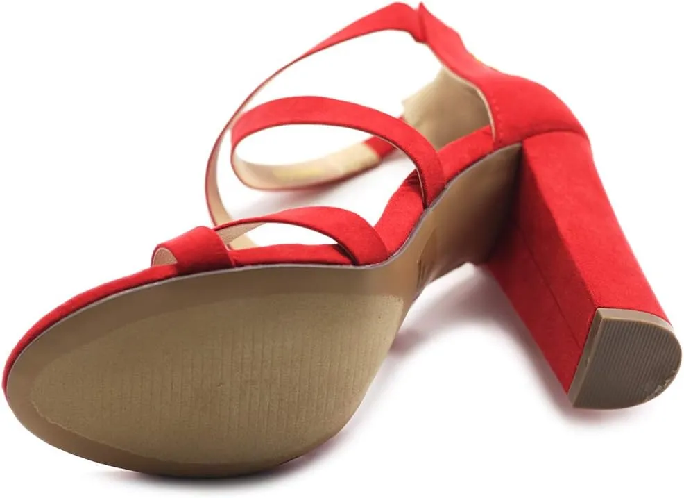 Ollio Women's Shoes Faux Suede or Faux Leather Ankle Toe Cross Strap Zip Up High Heels Pumps Sandals H98