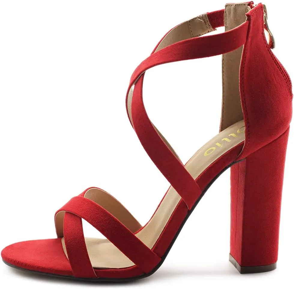 Ollio Women's Shoes Faux Suede or Faux Leather Ankle Toe Cross Strap Zip Up High Heels Pumps Sandals H98