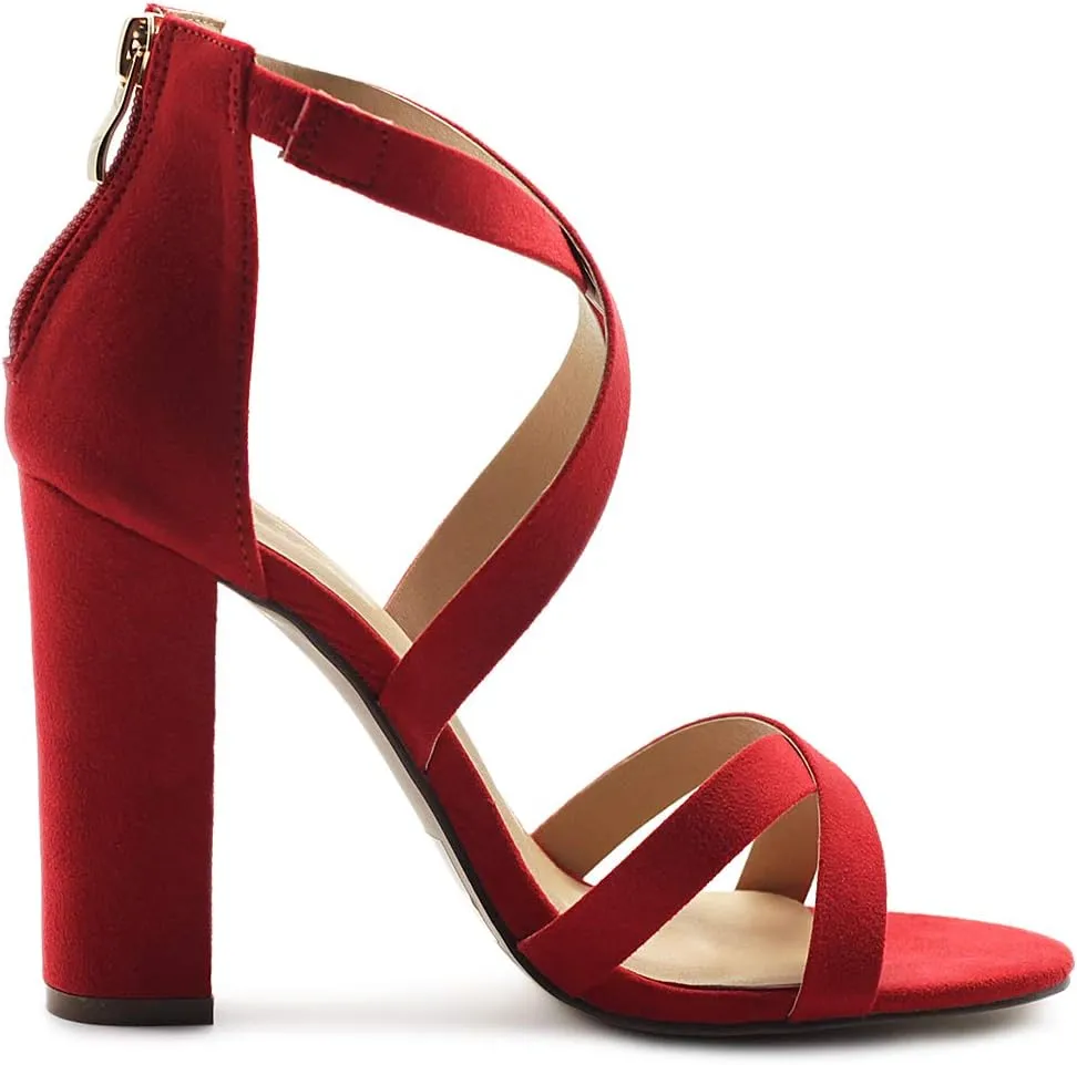 Ollio Women's Shoes Faux Suede or Faux Leather Ankle Toe Cross Strap Zip Up High Heels Pumps Sandals H98