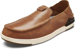 OLUKAI Kakaha Men's Slip-On Shoes, Full-Grain Leather Sneakers, Gel Insert for Comfort & Support, Comfort Fit & Wet Grip Rubber