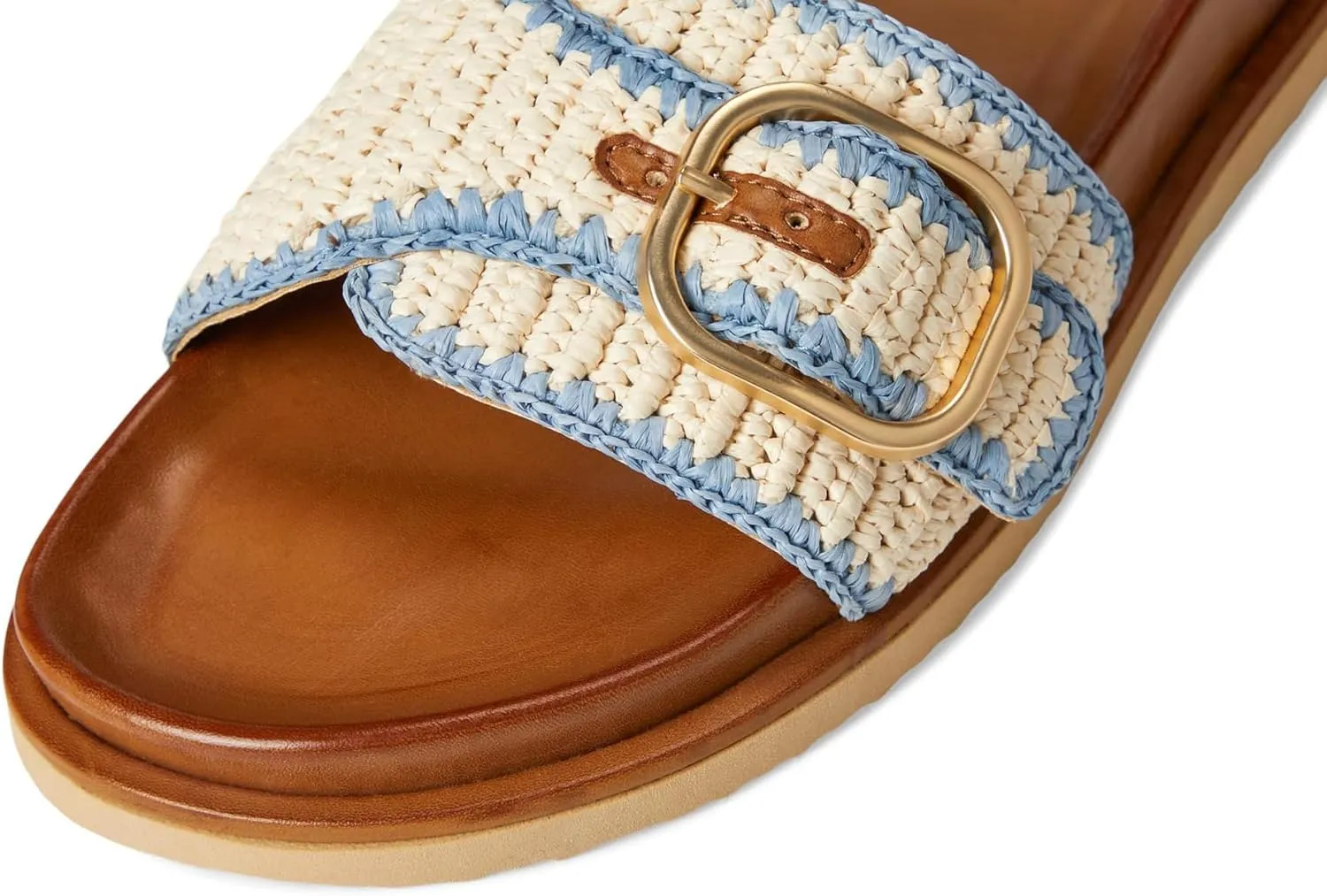OMLISHZTY Women's Slide Sandals with Oversized Buckle Woven Raffia Flat Sandals for Beach Breathable Cotton Slip-On Summer Shoes