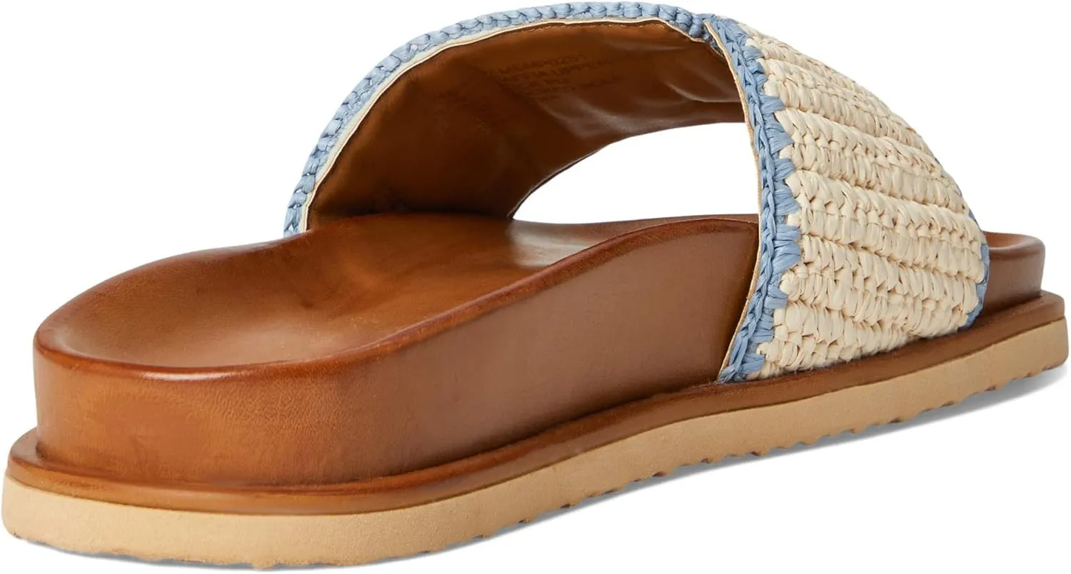 OMLISHZTY Women's Slide Sandals with Oversized Buckle Woven Raffia Flat Sandals for Beach Breathable Cotton Slip-On Summer Shoes