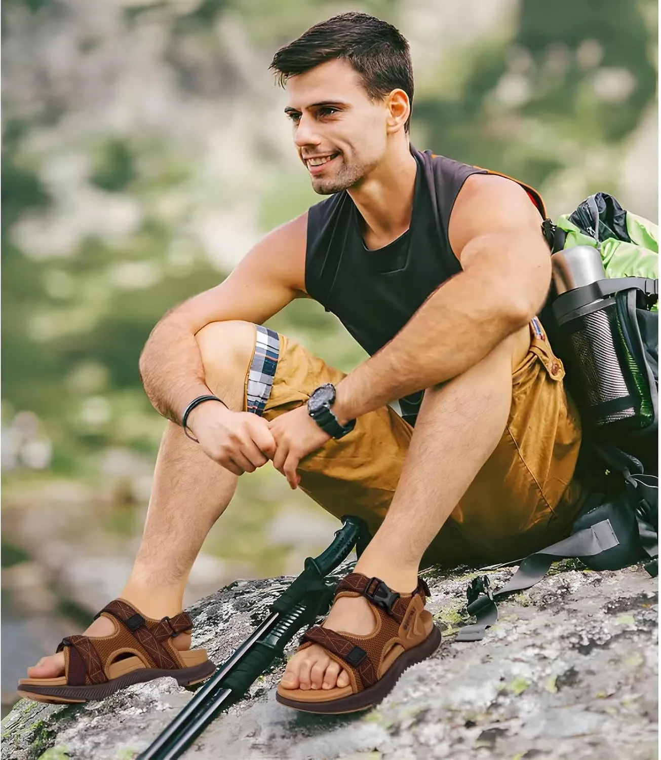 ONCAI Hiking Sandals for Men Arch Support Walking Breathable Mesh Beach Sandalias and Orthopedic Man Recovery Sports Sandles with Adjustable Strap